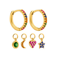 Boucles d'oreilles minimalistes européennes et américaines en Kevlar avec quatre petits pendentifs, lune, étoiles, croix, ensemble de boucles d'oreilles en perles, cadeau pour femmes