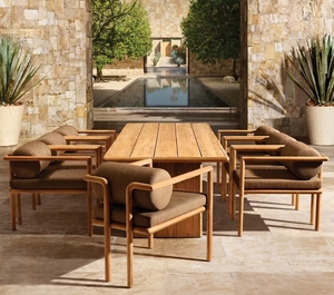 Venta directa de fábrica de <span class=keywords><strong>PALMA</strong></span>, sillón de comedor de teca artesanal excepcional para exteriores nuevo nórdico moderno con cojín grueso impermeable - Product Image 5
