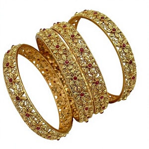 Stylish Premium Quality Brass <b>Gold</b> Plated Moissanite Traditional Wear Openable <b>Bangles</b> Four Pair <b>Set</b> Wedding Collection Women - Product Image 2
