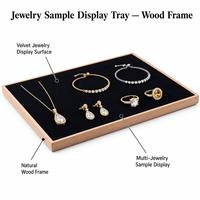 Plateau de présentation de bijoux en velours noir JUNSEN avec cadre en bois pour colliers, bracelets, bagues et boucles d'oreilles – 3 tailles – Fabriqué au Guangdong