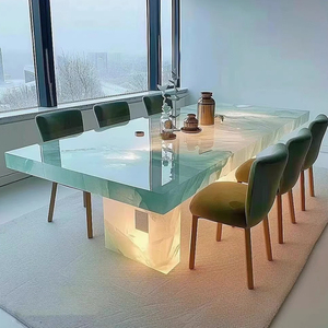 Moderno tavolo <span class=keywords><strong>da</strong></span> <span class=keywords><strong>pranzo</strong></span> in cristallo di marmo reale personalizzato Set di mobili per la casa <span class=keywords><strong>con</strong></span> funzione di illuminazione per il <span class=keywords><strong>soggiorno</strong></span> - Product Image 3