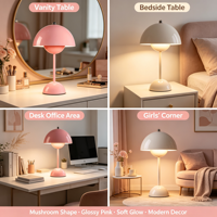 Lampe de table en métal en forme de champignon rose, lampe de bureau moderne à abat-jour en forme de dôme, lampe de chevet décorative pour chambre à coucher, salon, chambre d'enfant