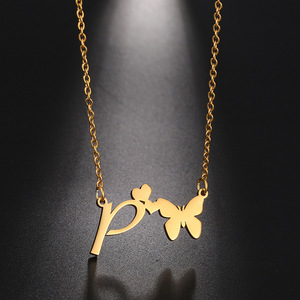 Collar Chapado en Oro PVD con Colgantes de Corazón, Mariposa y Letras - Múltiples Opciones de Letras, Diseño Elegante - Product Image 2