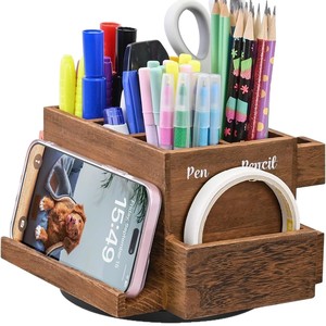 Ying Yiyi Wooden Stationery <b>Holder</b> With Drawer And <b>Phone</b> Stand For <b>Desk</b> Organization - Product Image 5