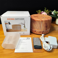 Diffuseur d'huiles essentielles télécommandé 500ml de grain de bois humidificateur d'air ultrasonique à brume fraîche avec veilleuse