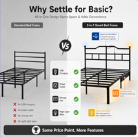 Robuster Metallbettrahmen Einzelgröße Stahlkonstruktion mit Kopfteil Kein Boxspringbett Erforderlich Schwarz für Zuhause