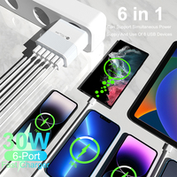 Chargeur rapide 6 ports 30W QC3.0 avec matériau Gan pour téléphone portable, écouteurs et tablette - Adaptateur de voyage universel