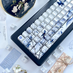 Màu xanh trắng sứ loạt PBT Bàn Phím Cơ Keycaps Cherry Hight 75 bố trí chiều cao phong cách Trung Quốc - Product Image 2