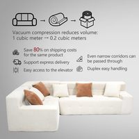 Modernes Weißes Stoffsofa, L-Förmiges Modulares Ecksofa mit Schaumstoff-/Schwammfüllung, Tofu-Block-Design, Vakuumkomprimiert für Apartment, Einkaufszentrum, Wohnzimmer