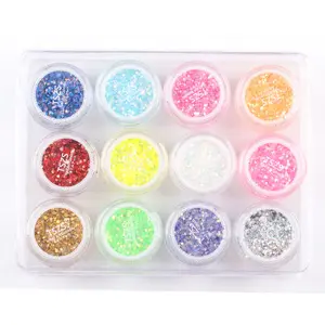 TSZS Hot Bán Mix Color Sequins DIY 12 Màu Sắc Móng Tay Nghệ Thuật Pha Trộn Long Lanh Bột Trang Trí Set Nail Phụ Kiện