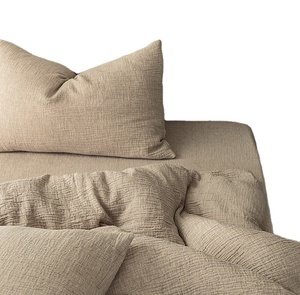 Bông lanh đồng bằng bộ đồ giường đặt Duvet cover tấm ga trải giường Bộ - Product Image 1