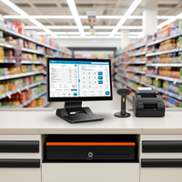 Système de point de vente tout-en-un pour restaurant, kiosque de commande ultra-fin 15,6 pouces, compatible Win10/11/Linux/Android, caisse enregistreuse POS