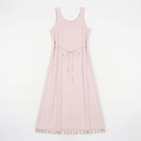 Robe longue décontractée d'été pour femme, sans manches, col en U, avec taille à nouer, ourlet à franges, ample et respirante, idéale pour la plage