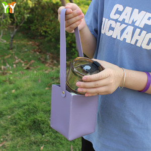 Borraccia portatile in pelle a tracolla e portabottiglie da tè/caffè in vetro e porta tazze - Product Image 5