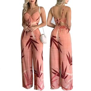 Conjunto de Verano Estilo Europeo y Americano, Chaleco con Cuello en V y Pantalones Anchos Estampados de Cintura Alta - Product Image 1