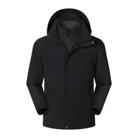 Veste technique noire à capuche, avec rabat coupe-vent à boutons-pression et manches raglan, col intérieur, poches plaquées, vente en gros