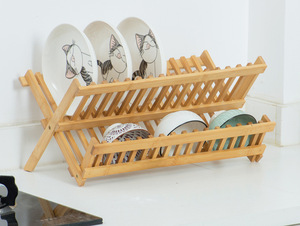 Bambu çift katmanlı drenaj raf katı ahşap mutfak depolama raf kase raf çubuklarını kafes depolama raf - Product Image 6