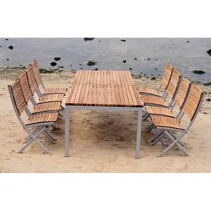 Muebles de madera de teca con marco de aluminio para restaurante, juego de comedor moderno de patio y jardín, 5 unidades