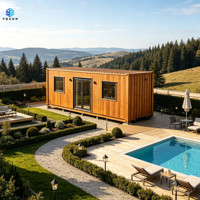Maison conteneur de 20 pieds avec revêtement en bois, maison préfabriquée en conteneur avec terrasse, cabane de vie portable pour jardin