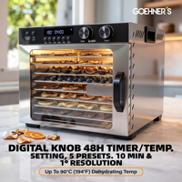 Paslanmaz Çelik 8 Tepsili Elektrikli Gıda Kurutucu 600W 5 Ön Ayar Modu 0-48 Saat Zamanlayıcı 30-90C Gıda Sınıfı Tepsiler Ev Tipi