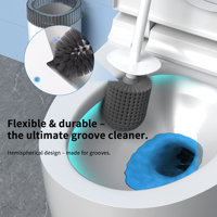 Ensemble de brosses de toilette en silicone avec support mural sans perçage, brosse de nettoyage de salle de bain en plastique à long manche