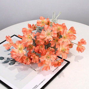 Fleurs artificielles de gardénia, cosmos et chrysanthèmes en soie pour la décoration de la maison et des mariages, branche unique, arrangement en vase rose - Product Image 2