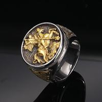 Bague Chevalier Romain en Acier Inoxydable pour Homme, Style Punk Vintage, Bague Chevalière Gothique, Finition Antique 316L