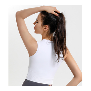 Women Ribbed Wrap Front Yoga Tank <b>Top</b> <b>Built</b>-<b>in</b> Padded Sports Crop <b>Vest</b> Sleeveless Round Neck Gym Pilates Workout <b>Top</b> Wholesale - Product Image 3
