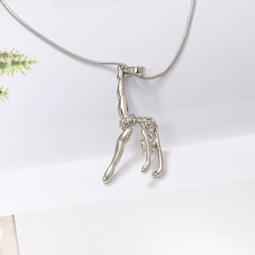 Fashion Jewelry Metal White Crystal dancing diamond Sport Gym Gymnastic Pendant Necklace for Girls Women