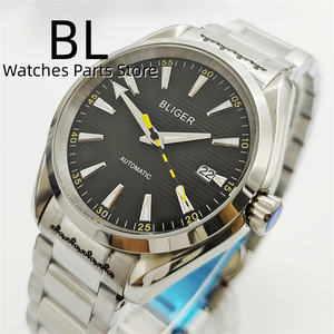 Montre d'<span class=keywords><strong>occasion</strong></span> BLIGER jaune pour homme NH35 avec lunette polie, bracelet argenté, verre saphir, étanche, date - Product Image 2