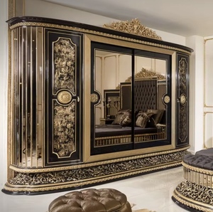 Armario de Dormitorio Grande de Madera Maciza de Estilo Europeo y Francés, con Cuatro Puertas, 2 Cajones y 6 Estantes, Puertas con Bisagras - Product Image 3