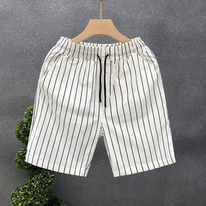 Striped <b>Men's</b> <b>Shorts</b> <b>White</b> Black Canvas Breathable Elastic Waist Summer Casual Mid Length Vintage - Product Image 3