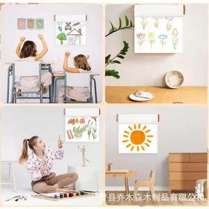 Soporte de madera para rollos de papel, expositor de arte de una sola capa montado en la pared para decoración escolar y manualidades - Product Image 3
