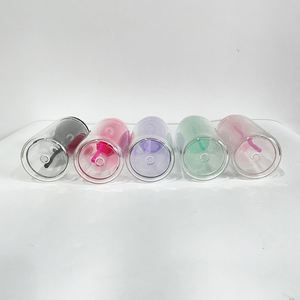 Gobelet en verre à double paroi réutilisable de 12 oz et 15 oz, pré-percé, avec couvercle en plastique et paille, style boule à neige - Product Image 2