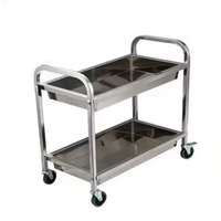 Chariot utilitaire double niveau de qualité commerciale, chariot de rangement alimentaire en acier inoxydable 201 finition polie, pieds réglables en hauteur