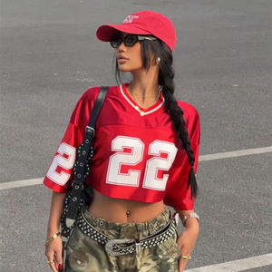 ملابس تدريب رياضية مخصصة بتصميم مطبوع وقص آلي، مصنوعة من البوليستر 100٪، ملابس الشارع فضفاضة بياقة على شكل V وشبكة ريترو لكرة القدم - Product Image 4