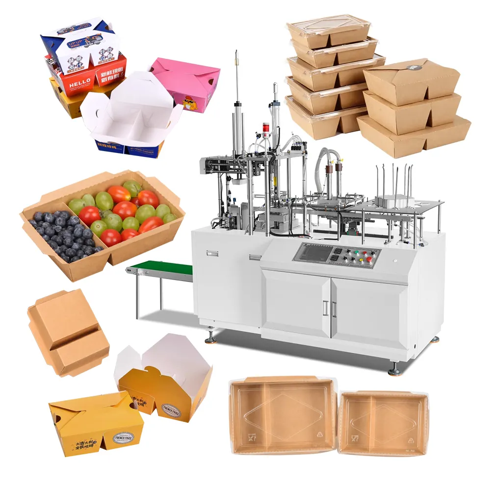 Máquinas de fabricación de cajas de cartón de papel completamente automáticas, fiambreras de alimentos, máquina formadora de cajas