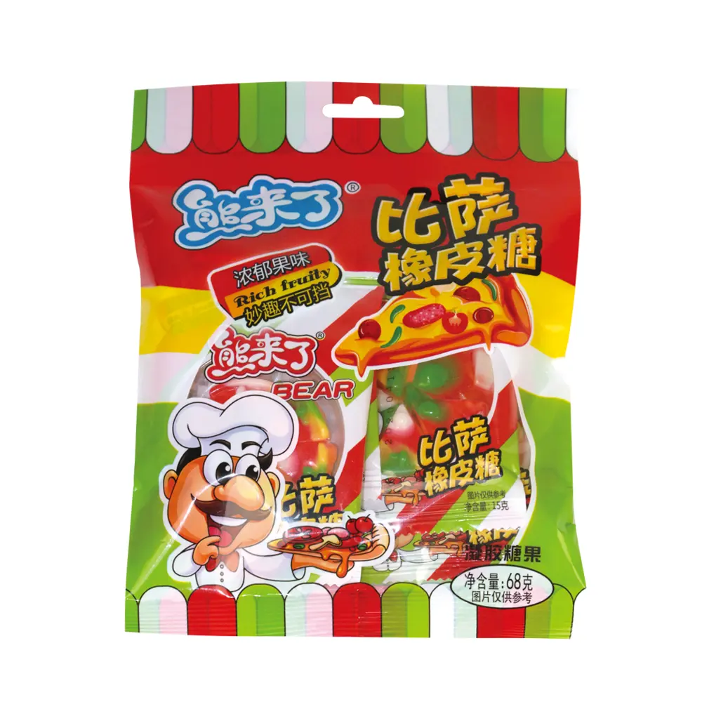 68g Halal gummy pizza candy in bag 4d gummy