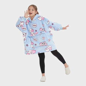 Premium Custom Oversize Warm Soft Cozy Fleece Sherpa Elephant Print Kids Winter Wearable Hoodie Manta con bolsillo grande - Product Image 1