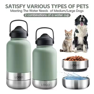 Custom logo 3 in 1 Style 32oz Portable Stainless Steel Pet <b>Feeder</b> Outdoor Travel Bowl Insulated Dog Water Bottle - Product Image 5