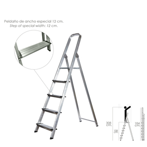 Scala domestica professionale in alluminio con 5 gradini (gradini da 12 cm) - Product Image 1