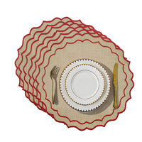 Sets de table ronds en tissu personnalisés, bord festonné, en lin brodé, de luxe, pour mariage, pour table à manger