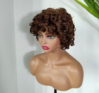 KEMY Perruques Courtes Afro Crépues Ombrées Brunes en Cheveux Humains Vierges Brésiliens Remy pour Femmes, Fabriquées à la Machine, Densité 150% avec Frange