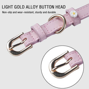 Kalung kucing anjing kustom mode dapat diatur gesper logam seri lucu tali bunga aster mewah kerah kulit anjing grosir - Product Image 3