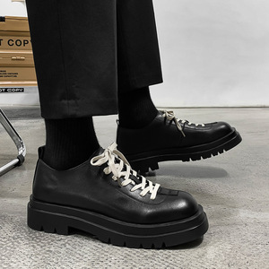 Botas de Trabajo de Cuero Genuino con Plataforma Gruesa 2026 para Hombre, Estilo Coreano, Diseño Único de Cordones, Zapatos Casuales de Moda para Hombre - Product Image 1