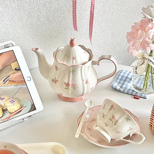 French <strong>Flower</strong> <strong>Ceramic</strong> Coffee Mug and Saucer Set Vintage Rose Rabbit <strong>Ceramic</strong> Tea <strong>Pot</strong> - Product Image 2