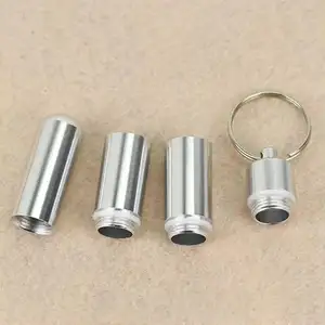 Aluminum Metal Medicine Capsule Bottle Key Chain Pill Holder Metal Pill Storage Box Outdoor Waterproof Pill Case With Keychain