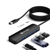 SYONG Hub USB-A mâle 5-en-1 de 1,5 m, 4 ports USB 3.0 et 1 port USB-C de charge, concentrateur multiport pour ordinateur portable, souris, webcam