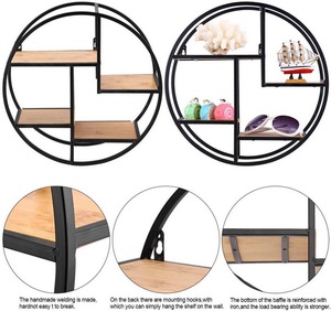Circle Metal Iron Craft Display Rack Wood <strong>Wall</strong> <strong>Storage</strong> <strong>Unit</strong> for Bedroom Kitchen Office Bathroom Home Use with Plastic Material - Product Image 2