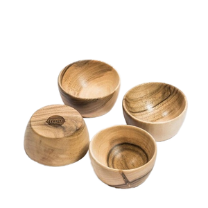 Juego de cuatro frutas de madera Natural marrón rústico, cuenco para servir ensalada, cuenco tallado en raíz, pulido, textura natural, hogar, restaurante, hecho a mano - Product Image 1
